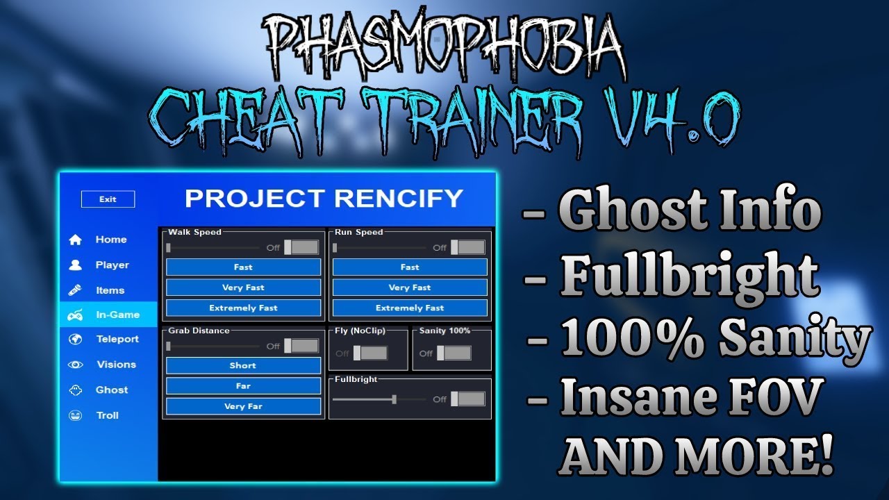 Phasmophobia BEST FREE Trainer Undetected Mod Menu ESP, Player